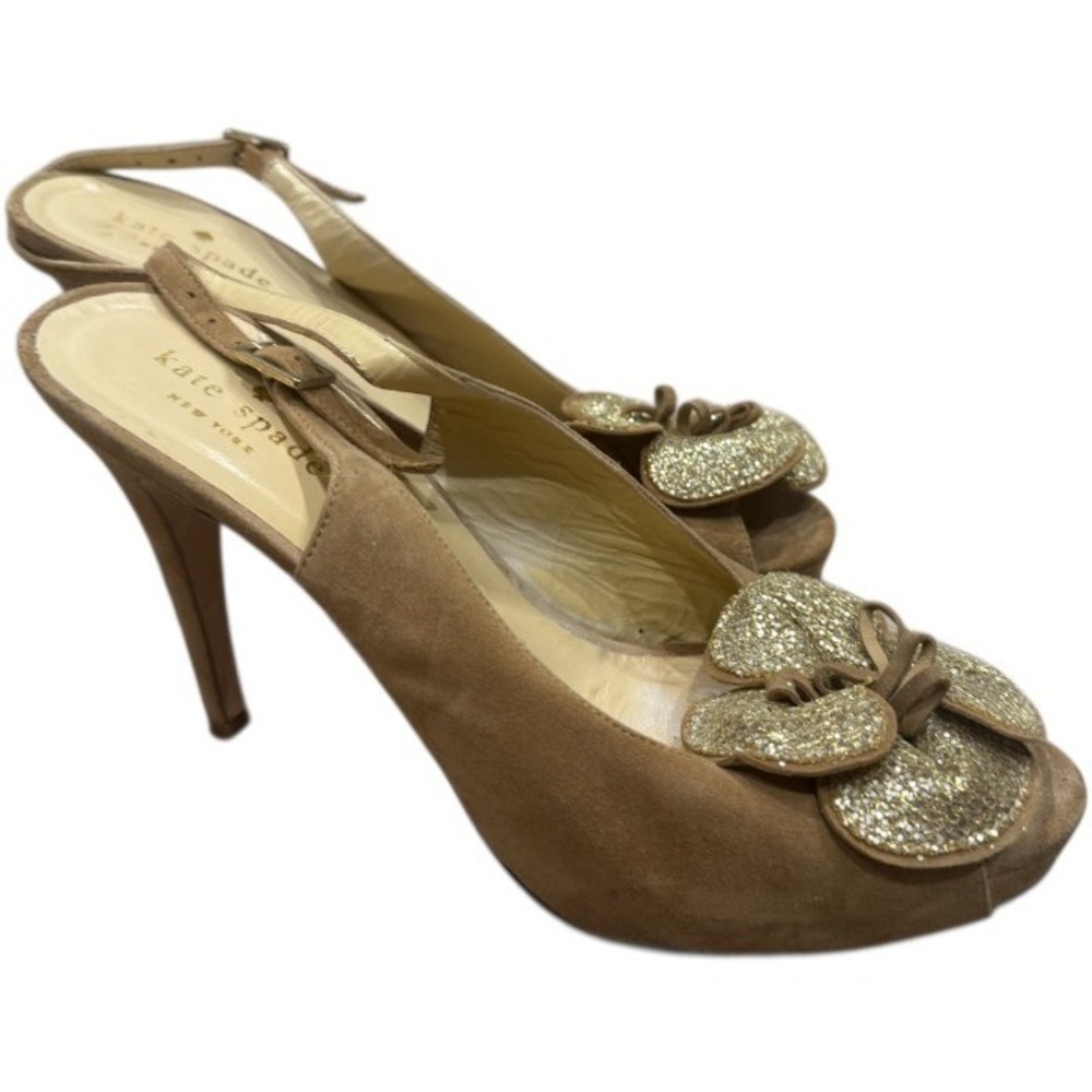 Kate Spade Womens Gael Gold Flower Platform Heels Y2K Romantic Feminine Size 7.5